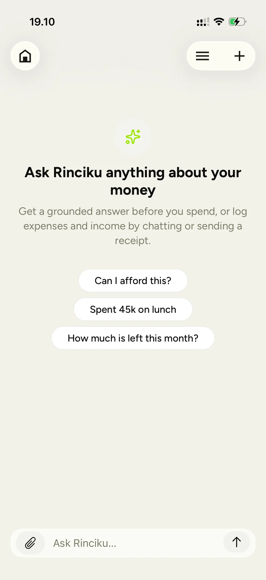 Ask Rinciku — the consultation entry point, with suggested questions