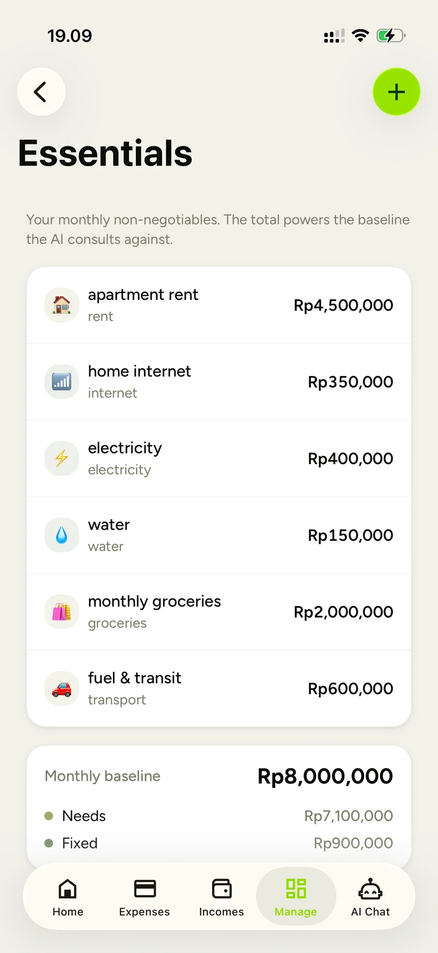Essentials — non-negotiables and the monthly floor they add up to