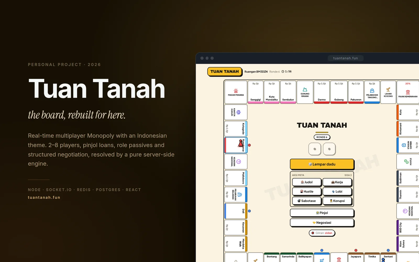 Tuan Tanah — the board, rebuilt for here