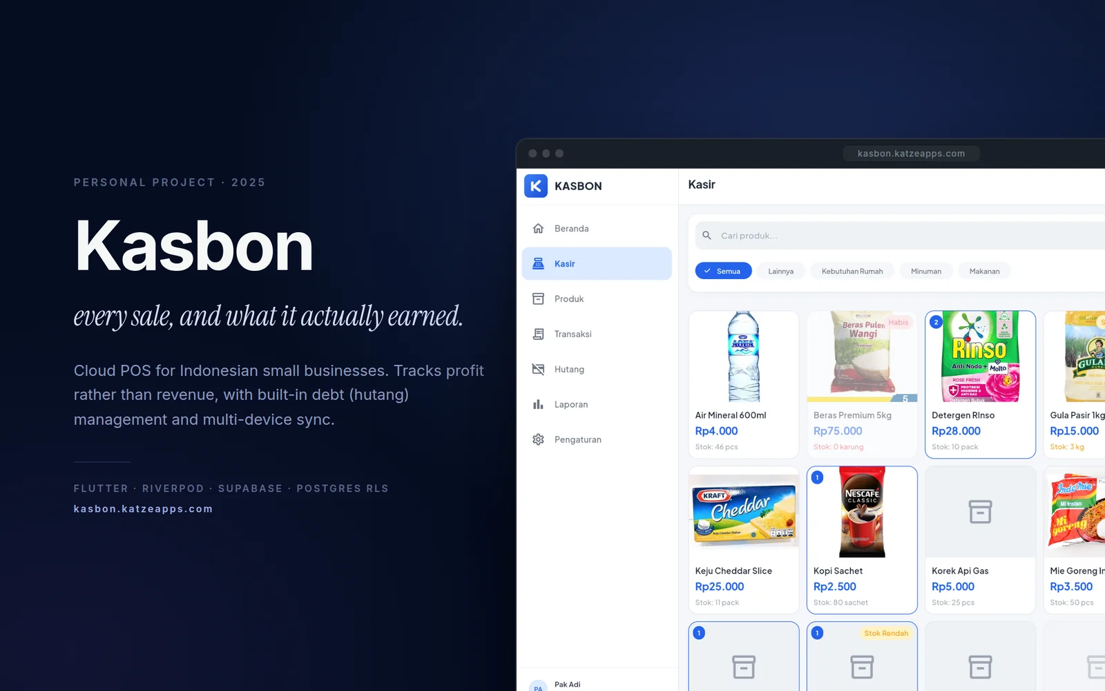 Kasbon — every sale, and what it actually earned